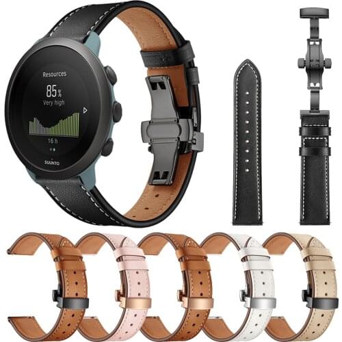 High quality Genuine Leather Strap 20 MM For SUUNTO 3 FITNESS Band WristStrap Correa Bracelet Butterfly buckle Watchband 20MM