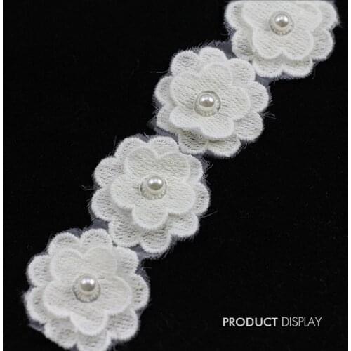 Beaded Pearl Rhinestones Flower Lace Fabric Sew on Applique Decorated Ribbon Trim Sewing Supplies for Craft Cloth 10yard/T784