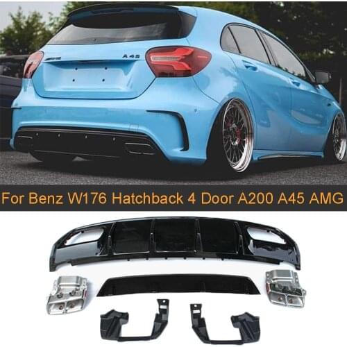 Rear Diffuser For Mercedes Benz W176 A45 AMG A180 A200 Hatchback 4 Door 13-18 Rear Bumper Diffuser Lip Spoiler with Exhaust Tips