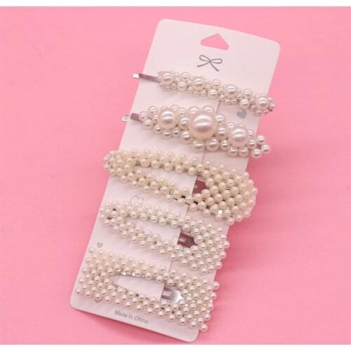 5Pcs/Set Big Size Ins Fashion Pearl Imitation Beads Hair Clip For Women Barrette Pearl Flower Stick Hairpin Hair Accessorie