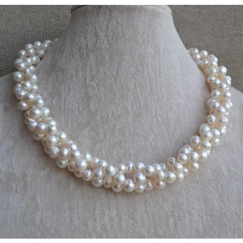 Classic Favorite Pearl Wedding Necklace 6-7mm Twisted White Real Freshwater Pearl Necklace Handmade Fine Jewelry Women Gift