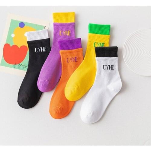 Womens Sport English Letter Word Color Socks 1 Pair Cotton Sport Dress Casual Socks Fresh Style Unisex Womens Mens Socks