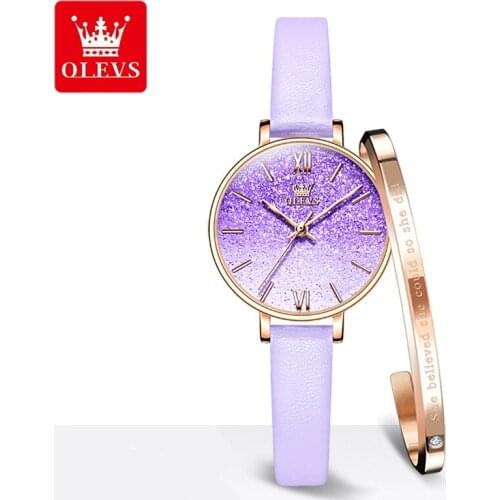 OLEVS Quartz Watches for Women Rhinestone Leather Luxury Brand Wristwatch Fashion Birthday Gift Set Waterproof Womens Watch