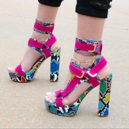 Women Chunky Heel Sandals Open Toe Metal Buckle Shoes Hoop Loop Platform Sporty Shoes Stable Ankle Strap Dress Dance Shoes Pole