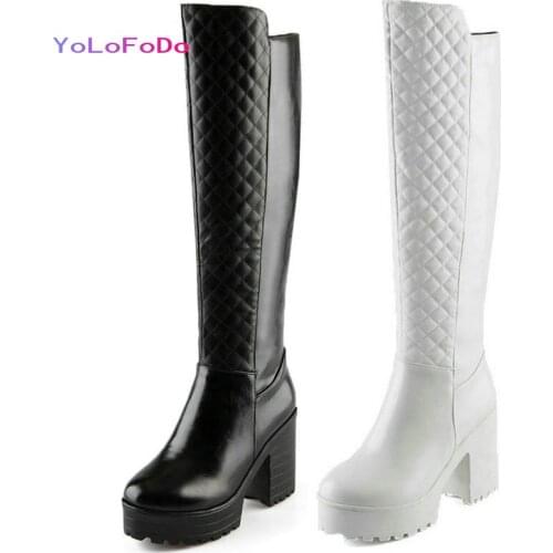 2021 Winter Warm Women Knee High Boots Platform Square High Heel Ladies Snow Boots Side Zipper Plush Women Warm Boots Big Size