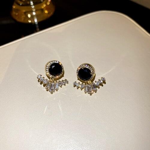 Origin Summer Stylish Black Color Zircon Dangle Earrings for Women Shinning Rhinestone Crystal Pendant Earrings Creative Jewelry