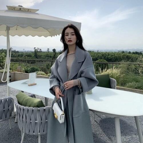 2021 autumn and winter new double-sided cashmere coat womens medium length loose thickened temperament high-end wool tweed coat