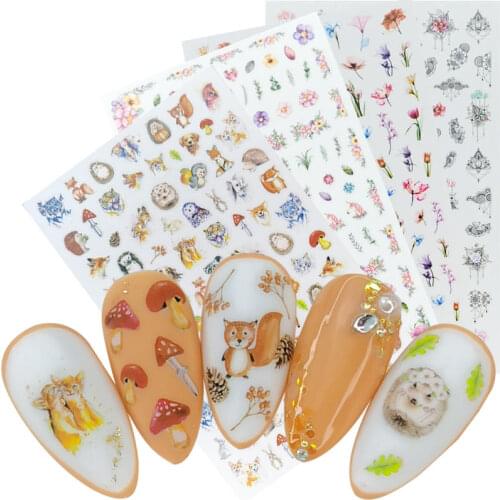2021 New Cartoon Rabbit Hedgehog Tiger Dog Image 3D Nail Art Stickers Adhesive Nail Decals Foil Design Manicure Decorations