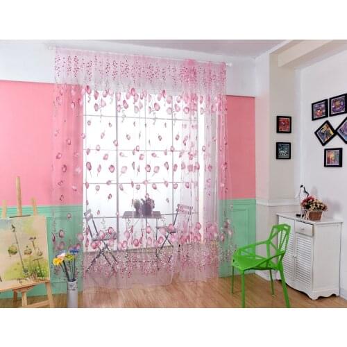 1PC Sheer Voile Tulle for Bedroom Living Room Balcony Kitchen Printed Tulip Pattern shade curtains Rod Type Roman voile curtains