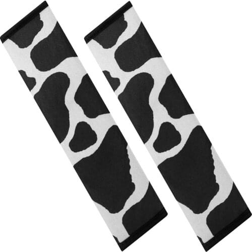 2 Pcs Black and White Cow Print Seat Belt Covers - Soft Comfort Cow Car Seatbelt Shoulder Strap Pads Safety Belt Covers
