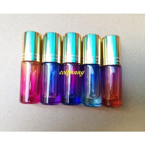 300pcs/lot 20*63mm 5ML Gradient Color Thick Glass Roll On Essential Oil Perfume Bottle Empty Steel Roller Ball Bottles C2202