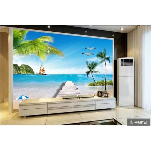 Custom photo 3d wallpaper Beautiful Beach Coconut Bridge Island living room home decor 3d wall murals wallpaper for walls 3 d