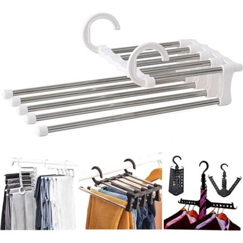 Stainless Steel 5 in 1 Trouser Storage Rack Adjustable Pants Tie Storage Shelf Closet Organizer Stainless Steel Clothes Hanger