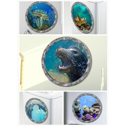 5 Styles Underwater Fish Wall Stickers Waterproof Dolphin Turtle Sticker for Washing Machine Decoration for Bathroom Decals PVC