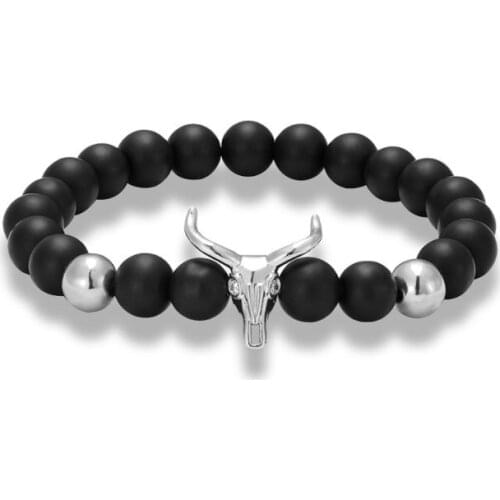 8mm ox elastic gold silver copper cz zircon cubic zirconia beads bohemian Yoga Bracelet agate Onyx Stone Bangles 4h3sw