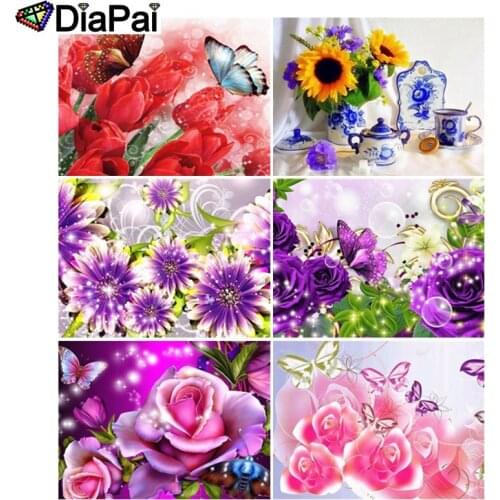 DIAPAI 5D DIY Diamond Painting 100% Full Square/Round Drill "Flower butterfly" 3D Embroidery Cross Stitch Home Decor
