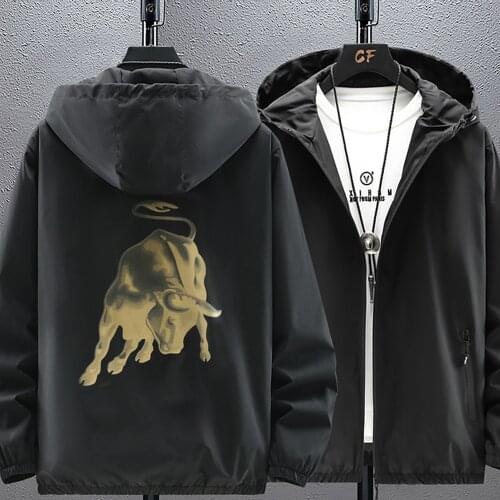 Large size men jacket print Cattle spring autumn new casual fat plus size mens fat loose jacket sports Outdoor hooded coat 10XL