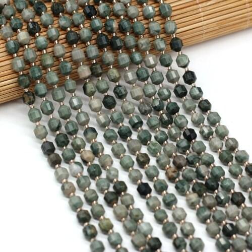 6mm Natural Agates Stone Beaded Faceted Green Wood Grain Loose Beads for Women Making DIY Necklace Accessories Gift