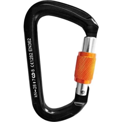 CE 28KN Aluminum Screw Locking Carabiner For Rescue Climbing Rappelling Black