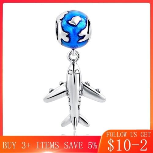 CodeMonkey Travel Mini Airplane Earth Charms Beads Fit Original Bracelet 100% Real 925 Sterling Silver Pendant Jewelry CMS144