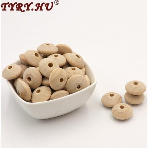 TYRY.HU 20Pcs/Lot Wooden Lentil Abacus Beads Healthy&Friendly Wooden Chewed Beads Baby Teething Toys Jewelry Making Accessories