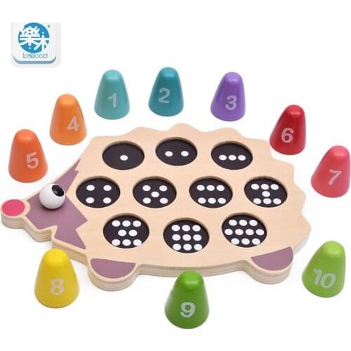 Logwood Wooden Toys Montessori Mathematics Education Toys Colorful Cartoon Hedgehog Shape Matching Digital Toys Baby Gift