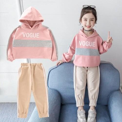 Kids Girls Sports Suit 2020 Autumn Childrens Hooded Long-sleeved Tops + Pants 2Pcs Girls Clothing Suit 4 6 7 8 9 10 11 12 Years