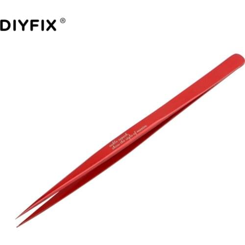 DIYFIX Ultra Precision Straight Tweezers Antimagnetic Electroplate Forceps for Mobile Phone Tablet PC Picking Repair Tools