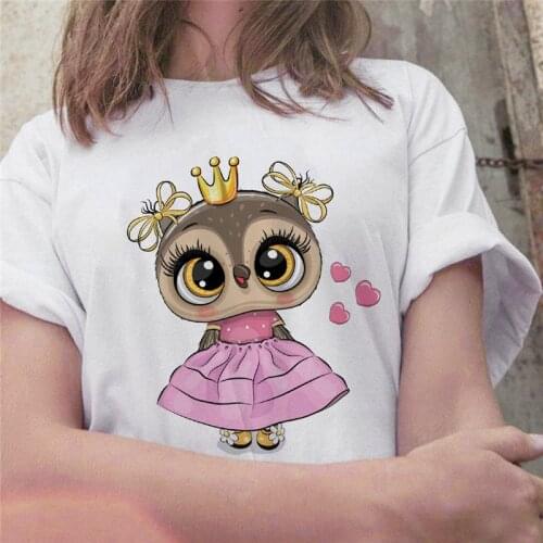 FIXSYS Cute Owl Graphic Printed Women Fashion Trend New T-shirt Female T shirt Summer Casual Harajuku Crew Neck Ladies Tshirt