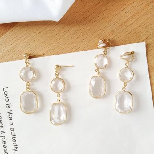 Geometric White Transparent Square Resin Ear Clips Earrings Rought Cut Irregular Shape Clip on Earring Without Piercing Hole