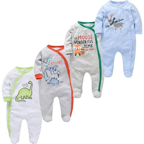 3/4 Pcs Baby Boy Rompers Dinosaur Print 100% Cotton Newborn ropa bebe Clothes Long Sleeve Summer Jumpsuit 0-12m Onesie Clothing