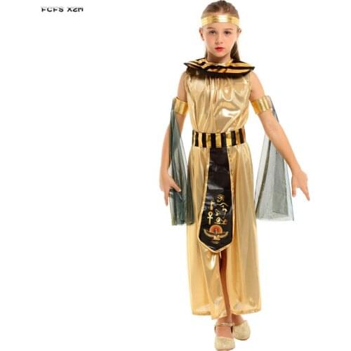 Girls Cleopatra Cosplay Kids Children Halloween Queen of Egypt Costumes Carnival Purim parade Stage play Masquerade party dress
