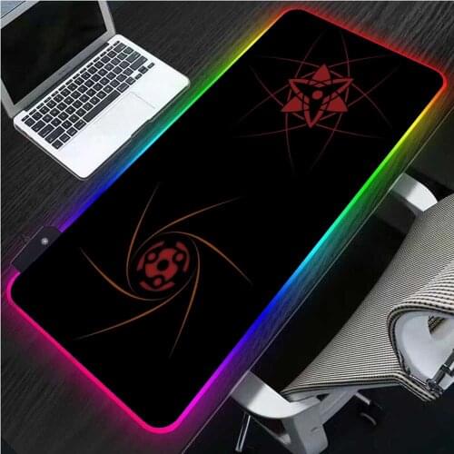 XGZ Anime Popular Naruto Eyes LOGO RGB Game Accessories Color Luminous LED Mouse Pad Computer Mousepad XXL USB Keyboard Pad Desk