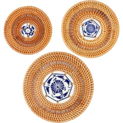 Handmade Round Placemat Heat Insulation nontoxic Table Mats Bowl Tea Cup Plate Rattan Coaster Pad cup pad Kitchen Accessory