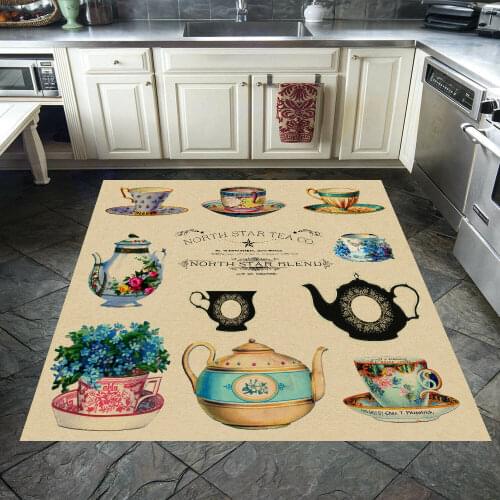 Tea Themed Kitchen Patterned Carpet ,Non Slip Floor Carpet,Teens Carpet,Turkish Rug