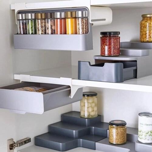 Kitchen Storage Rack Wall Mount Spice Rack Seasoning Bottle Plastic Clip Rack Cabinet Door Hooks Jar Spice Holder Kitchen Tools