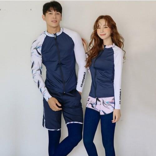 Swimsuit Female Swimwear Womens Two-Piece Korea Plus Size Rash Guard 2020 New Korean Zipper Split Men Women Long Sleeve Spandex