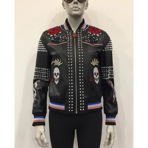 Womens Famous Brand Genuine Leather Bomber Jacket Real Sheepskin Coat Motorcycle Biker Slim Short Casual Coat New Fashion Plein