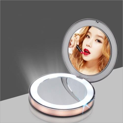 Mini Makeup Mirror Magnifying Glass Pocket Double-Sided Mirror Charging Folding Makeup Mirror Fill Light Night Light Mirror
