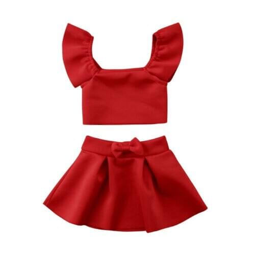 Fashion Newborn Kids Baby Girls Formal Off Shoulder Crop Top Skirt Outfits Clothes Sets