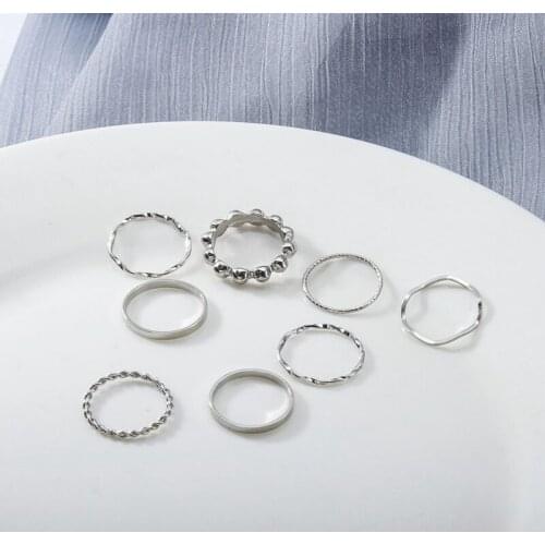 8pcs Hiphop Punk Gold Chain Rings Set For Women Girls Fashion Irregular Finger Thin Rings Gift 2021 Female Knuckle Jewelry Party