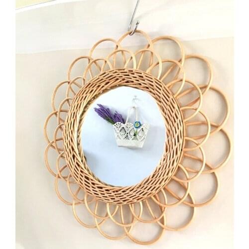 Natural Rattan Innovative Art Decorative Makeup Mirror Dressing Wall Hanging U2JD