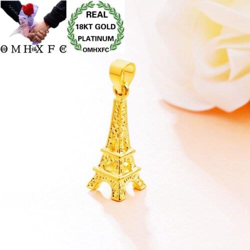 OMHXFC Wholesale European Fashion Woman Man Unisex Party Birthday Wedding Gift Hollow Tower 18KT Real Gold Charm Pendant PN70