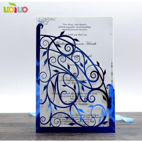 Free shipping 50set inc66 Blue Laser Cut Wedding Invitations Card Greet Card Personalized Custom Free Envelope & Seals Party Sup