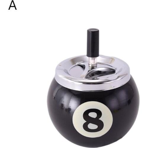 1pc Black No.8 Billiards Ball Ashtray Push Down Cigarette Ashtray Metal Ash Tray