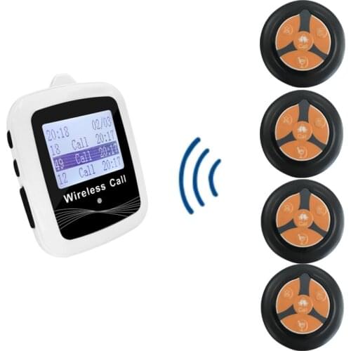 Fast Food Restaurant Pager System 1 Watch Receiver White Or Black+4 Four Keys Call Buttons Transmitter