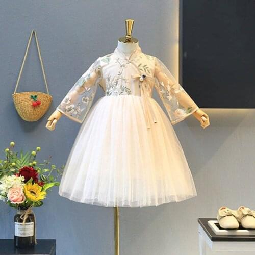 Girls Dress Summer Chinese Style Toddler Embroidery Elegant Baby Vintage Costume Kids Dress Children Clothing 3-7Y