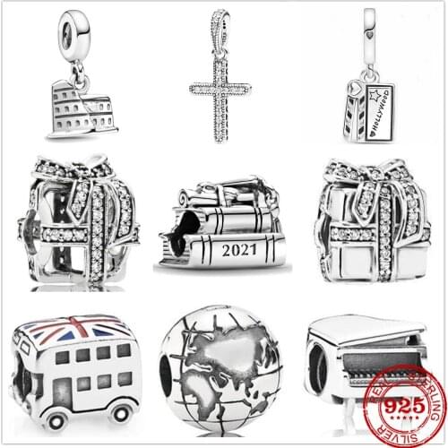 Fit Original Pandora Charm Bracelet 925 Sterling Silver Bead Book Globe Bus Cross Gift Box For Women Jewelry Making Berloque