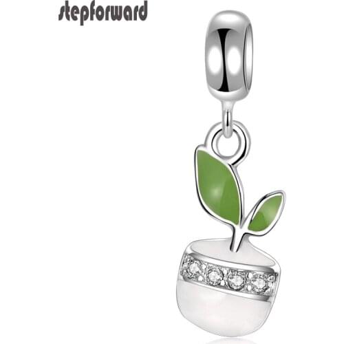 925 Solid Silver Apple Hanging Charm For Bracelet And Necklace Delicate Good Quality Fruit Design Silver Jewelry Enamel C
