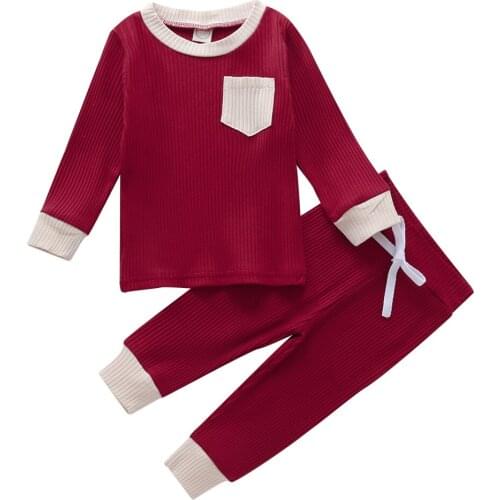 Casual Infant Kids Baby Boy Girl Long Sleeve Pocket T-shirt Tops Long Pant 2PCS Children Clothes Set 6M-4Y